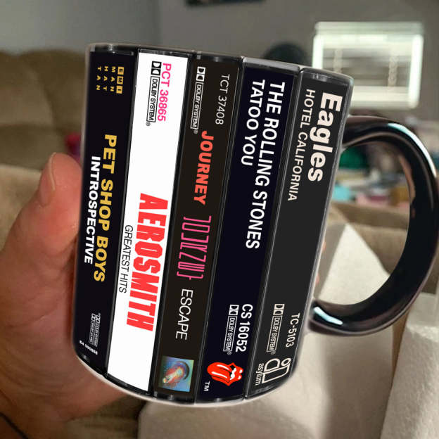 80's Rock Albums Cassette Collection Retro Accent Edge-to-Edge Printed Mug