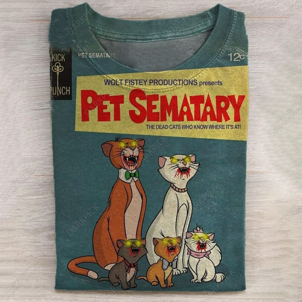 Unisex Vintage Halloween Zombie Cat Pet Sematary Art Print T-shirt
