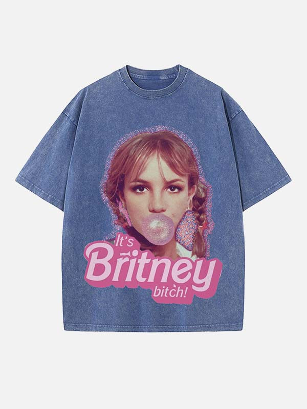 Britney Spears Print Round Neck T-shirt