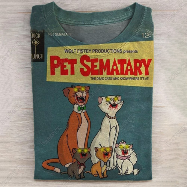Unisex Vintage Halloween Zombie Cat Pet Sematary Art Print T-shirt
