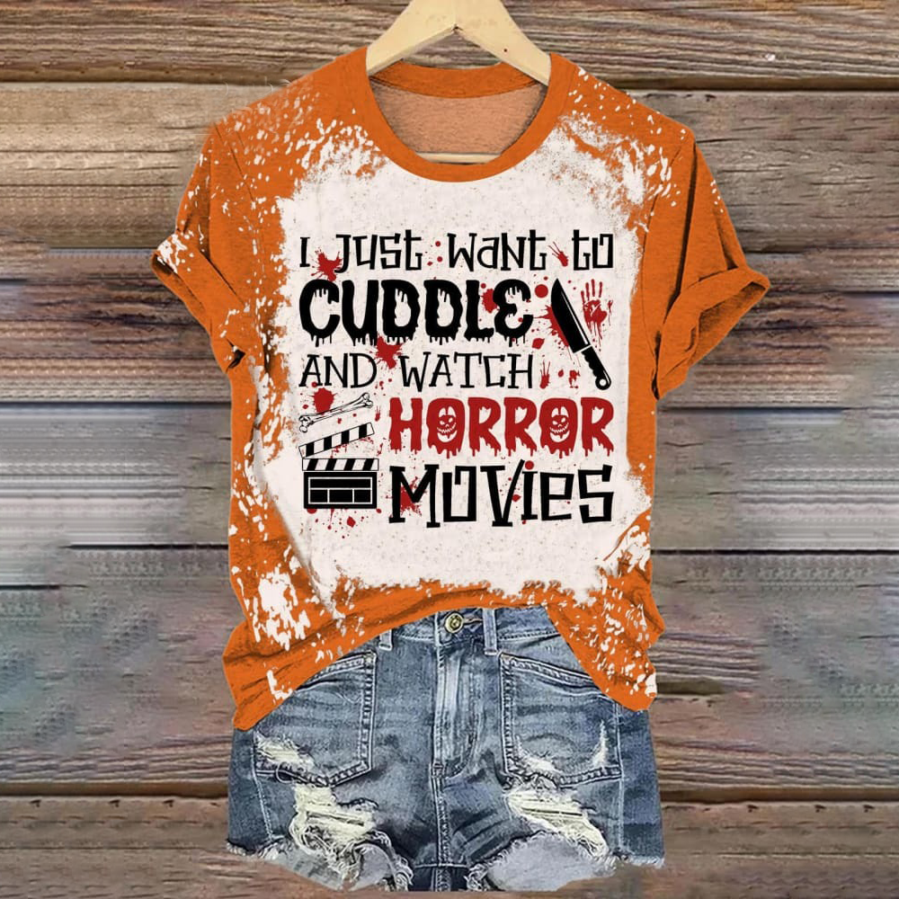 Cuddle and Watch Horror Movies Crew Neck T-shirt