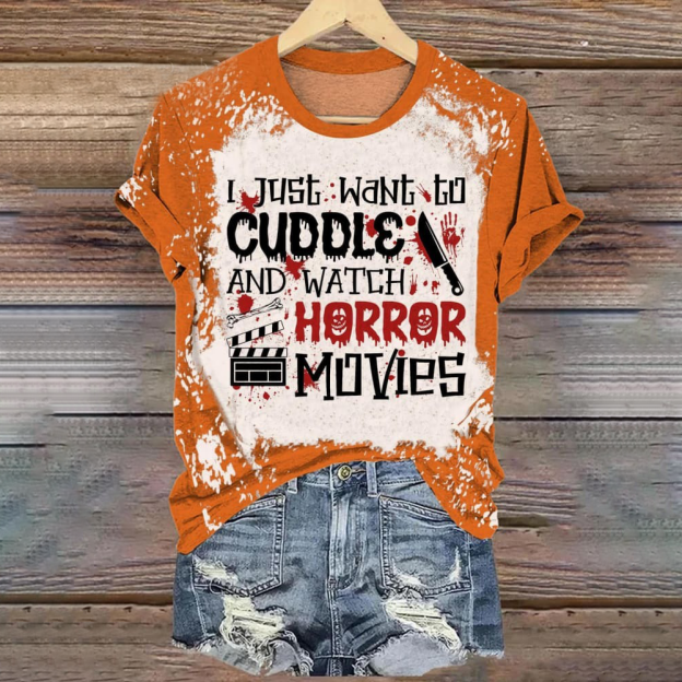 Cuddle and Watch Horror Movies Crew Neck T-shirt