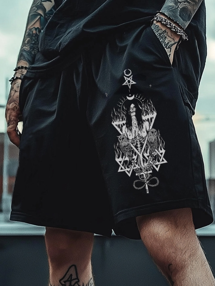 Satanic Skull Devil Pentagram Totem Dark Printed Shorts