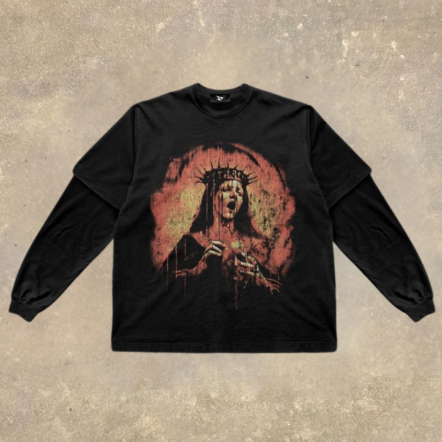 Men's Fake Two Dark Style Print Long Sleeve T-Shirt