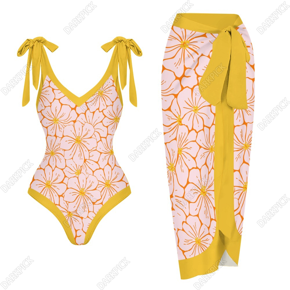 Women's Flowers Printed One Piece Swimsuits and Cover Ups