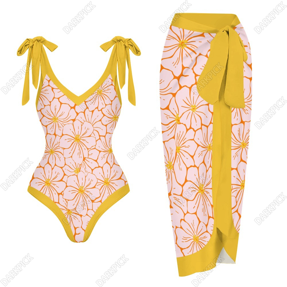 Women's Flowers Printed One Piece Swimsuits and Cover Ups
