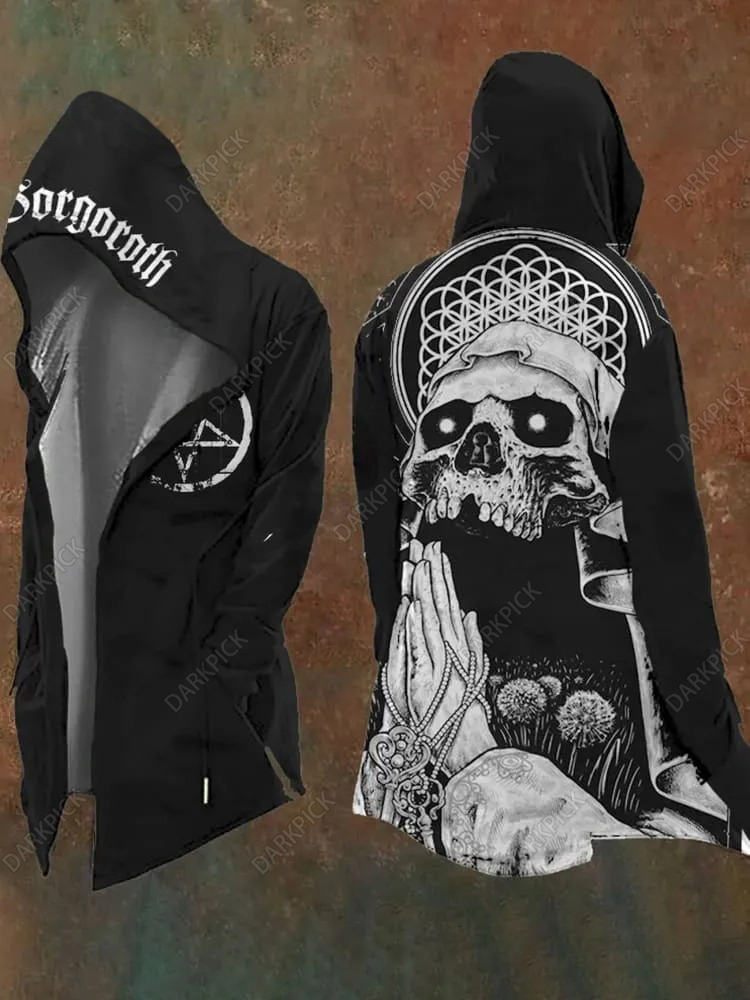 Men's Skull Prayer Art Print Casual Hoodie Jacket