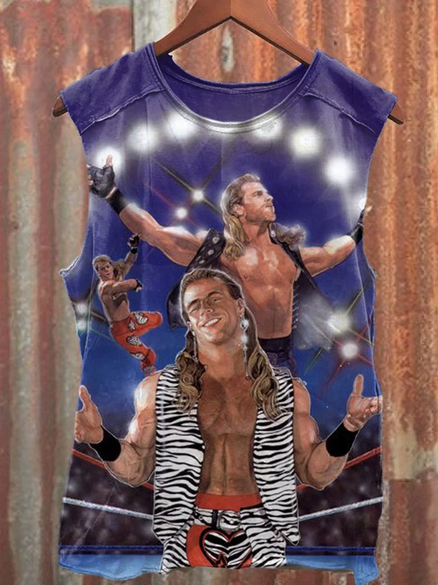 Unisex Wrestling Art Illustration Printed Casual Tank Top