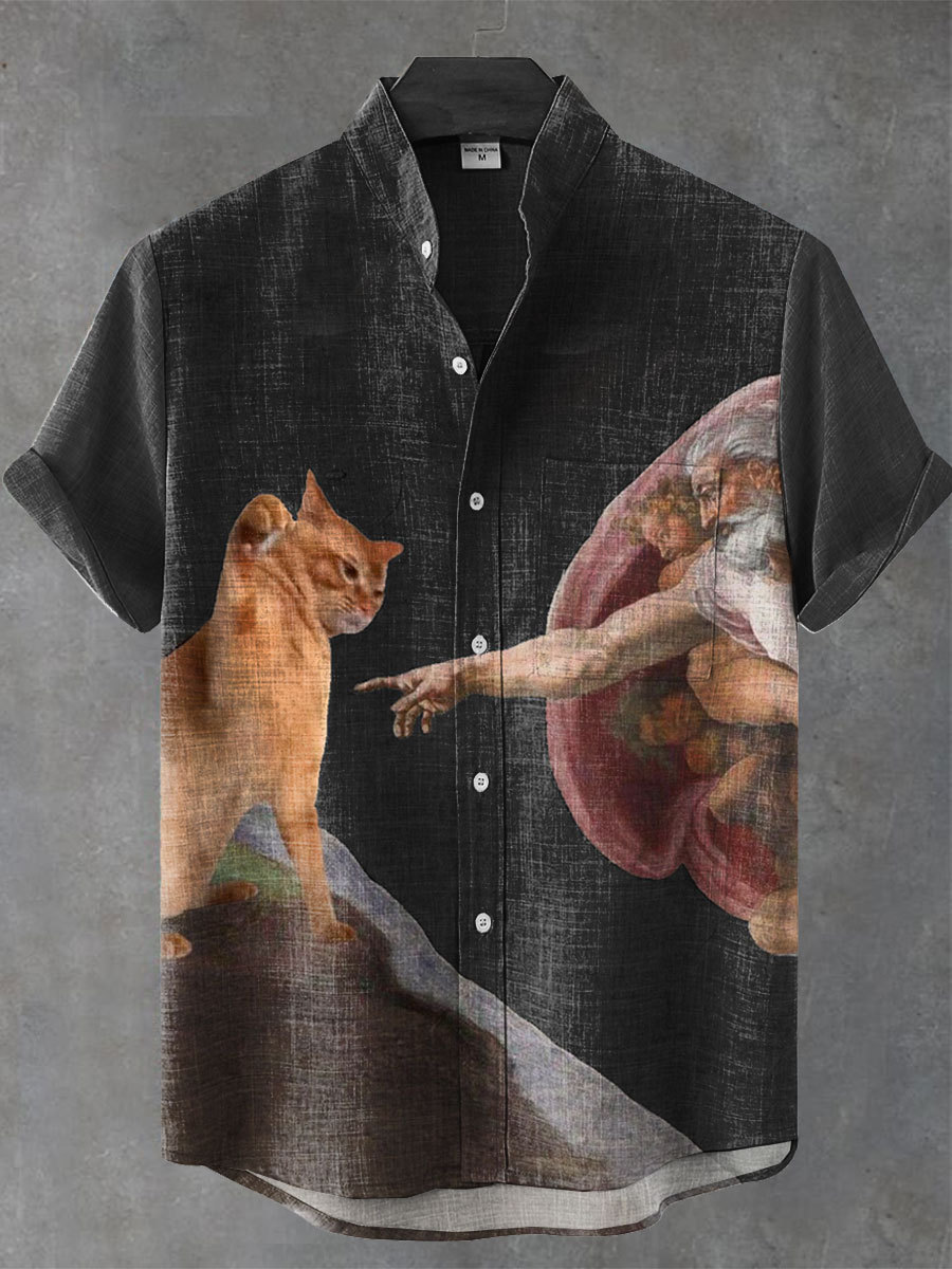 Vintage Funny Cat Art Print Casaul Short Sleeve T-shirt