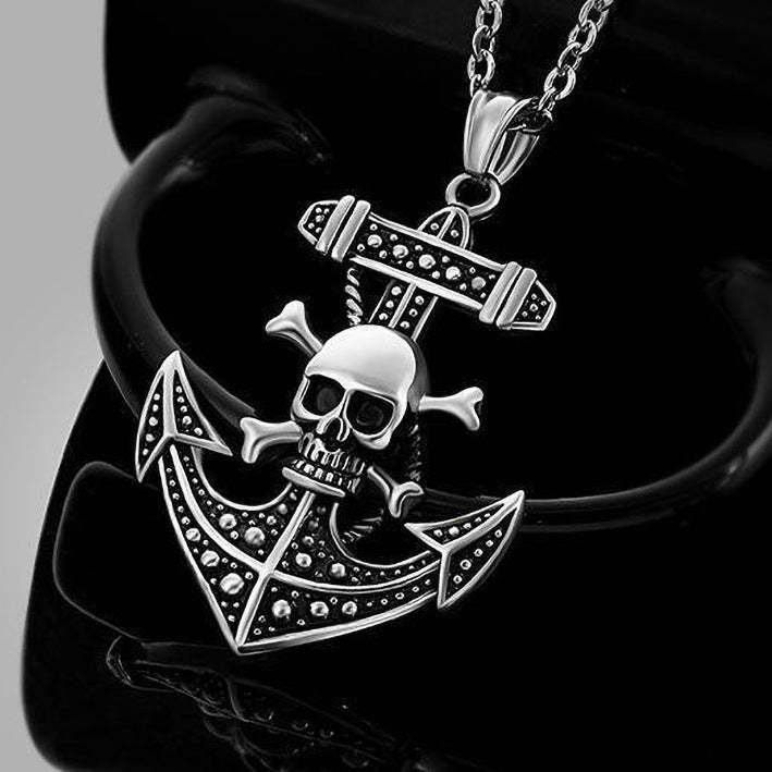 Men's One Piece skull anchor pendant necklace