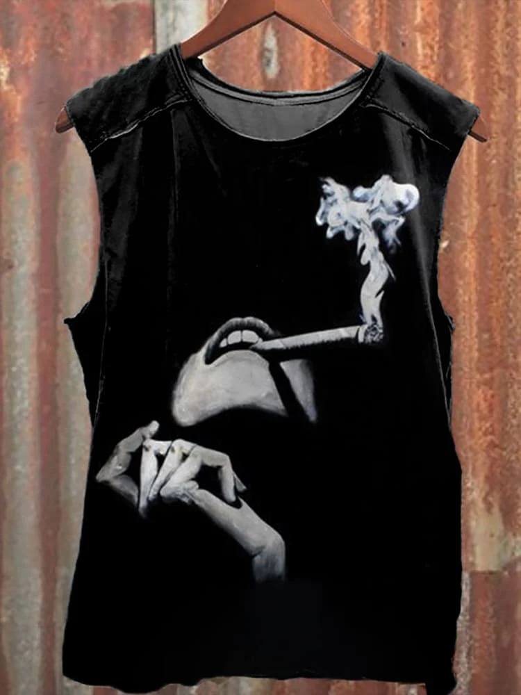 Smoking Art Print Unisex Casual Tank Top