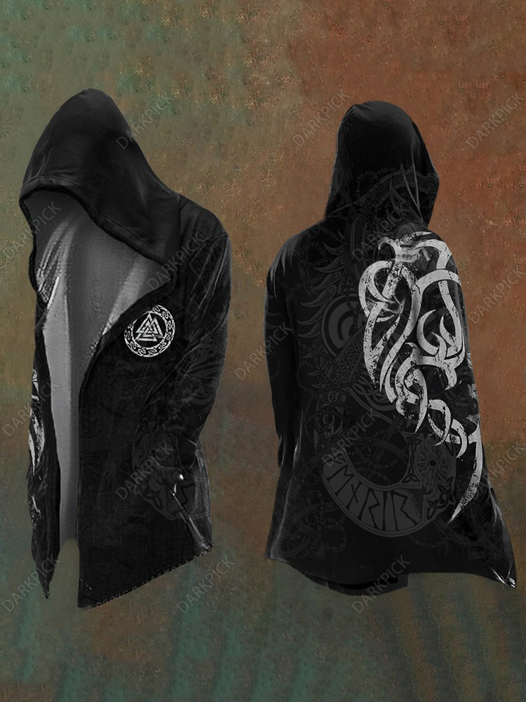Men's Vikings Digital Print 3D Printed Vintage Hooded Jacket