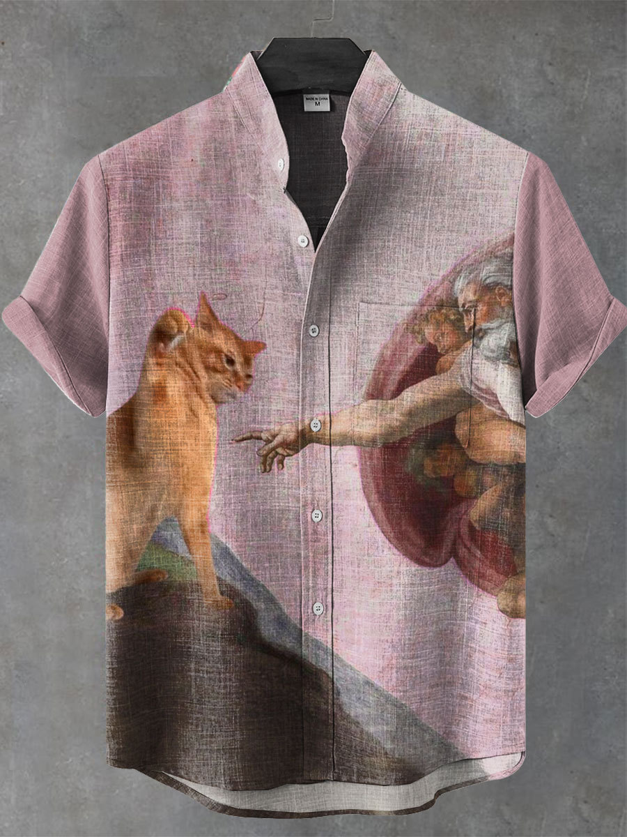 Vintage Funny Cat Art Print Casaul Short Sleeve T-shirt
