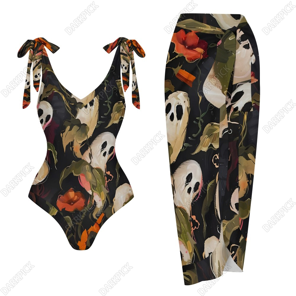 Women's The little ghost in the flowers Printed One Piece Swimsuits and Cover Ups