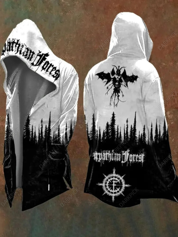 Men's Black Metal Art Print Casual Hoodie Jacket