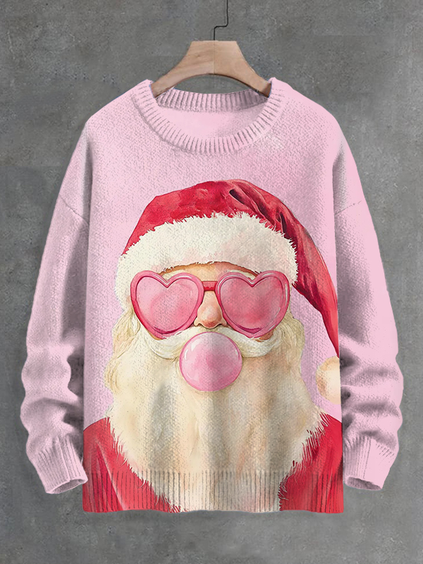 Men's Santa Claus Blows Bubblegum Fun Print Knit Sweatshirt
