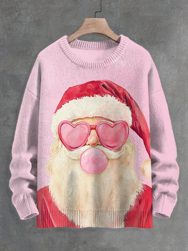 Men's Santa Claus Blows Bubblegum Fun Print Knit Sweatshirt