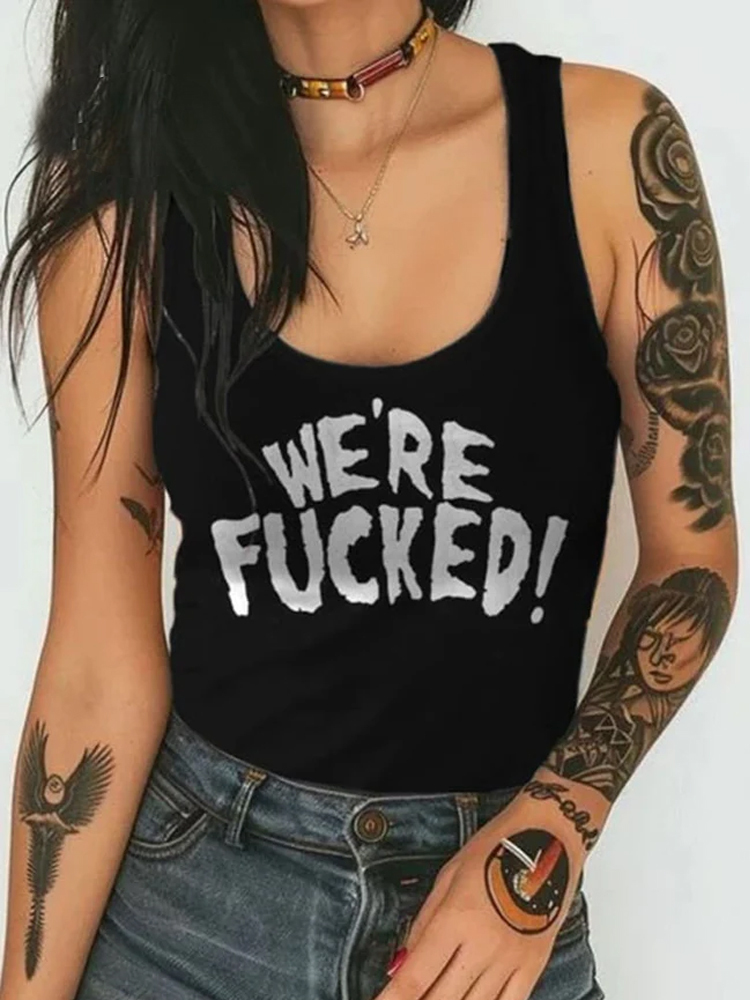 We're Fucked Print 100% Cotton Casual Tank Top