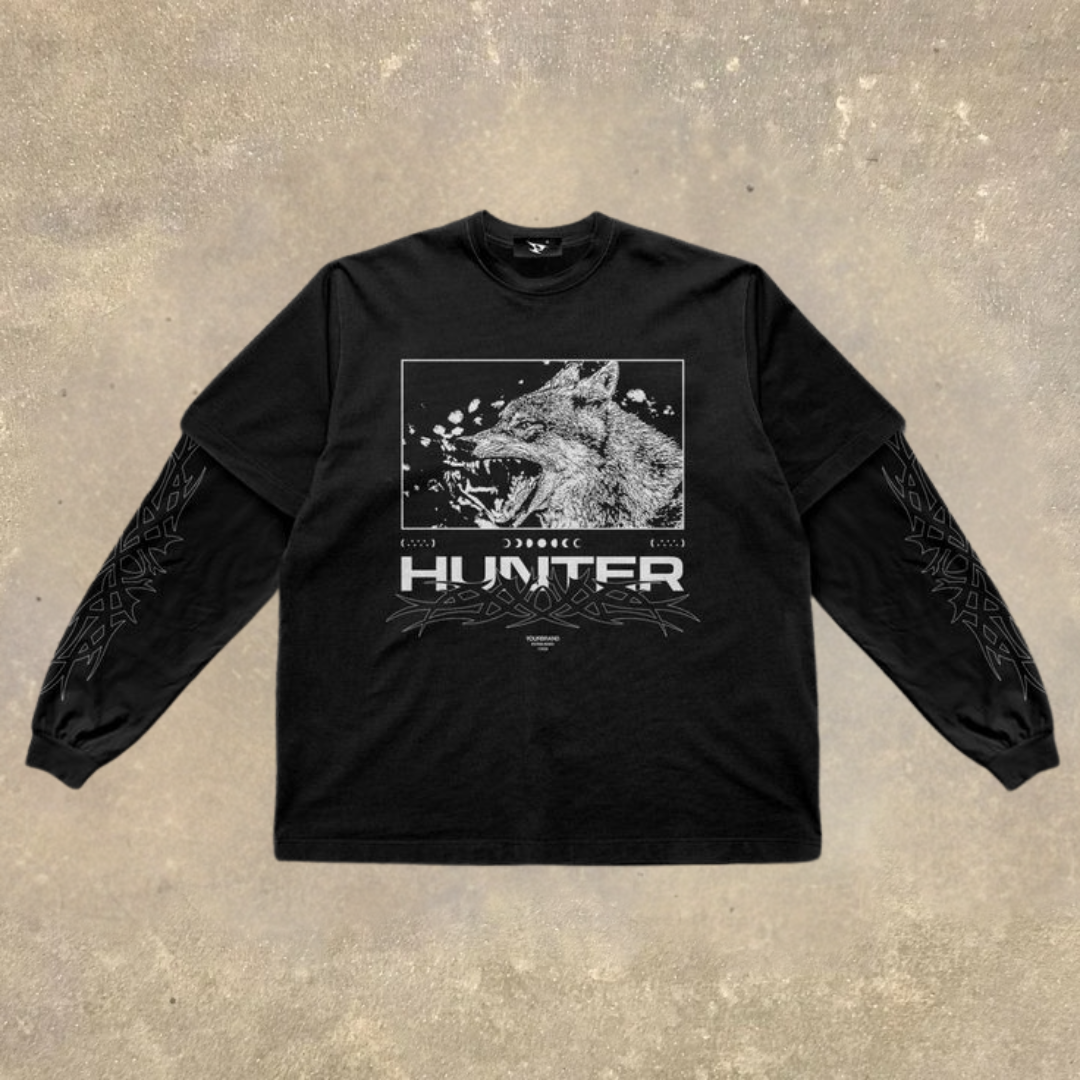 Men's Fake Two Dark Style Print Long Sleeve T-Shirt