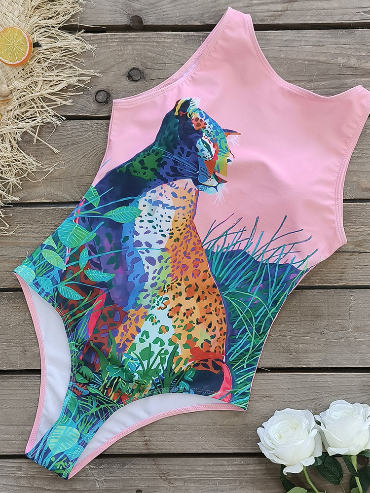 Women's Sleeveless One piece Minimalist Printed Swimwear