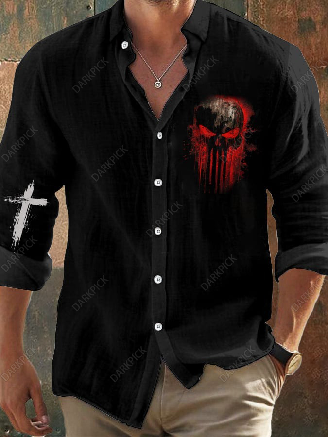 Men's Vintage Skull Faith Long Sleeve Shirt