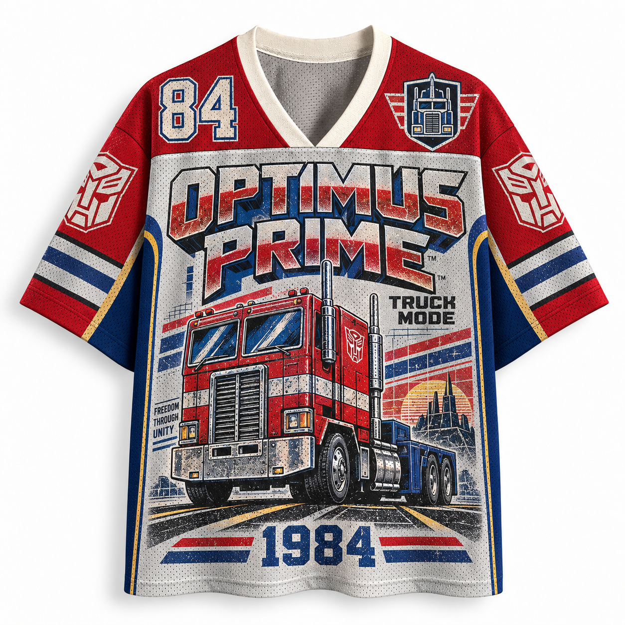 Optimus Prime Truck Mode Freedom Through Unity 1984 Retro Jersey Shirts