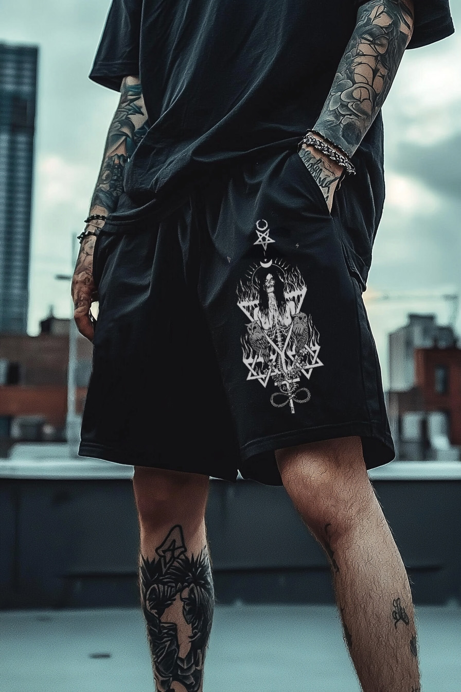 Satanic Skull Devil Pentagram Totem Dark Printed Shorts