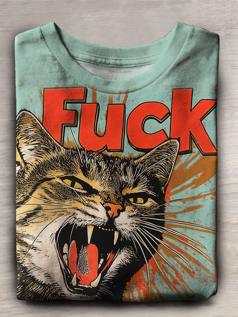 Funny Cat Print Casaul Short Sleeve T-shirt