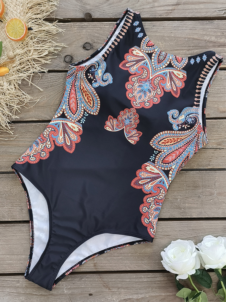 Women's Sleeveless One piece Minimalist Printed Swimwear