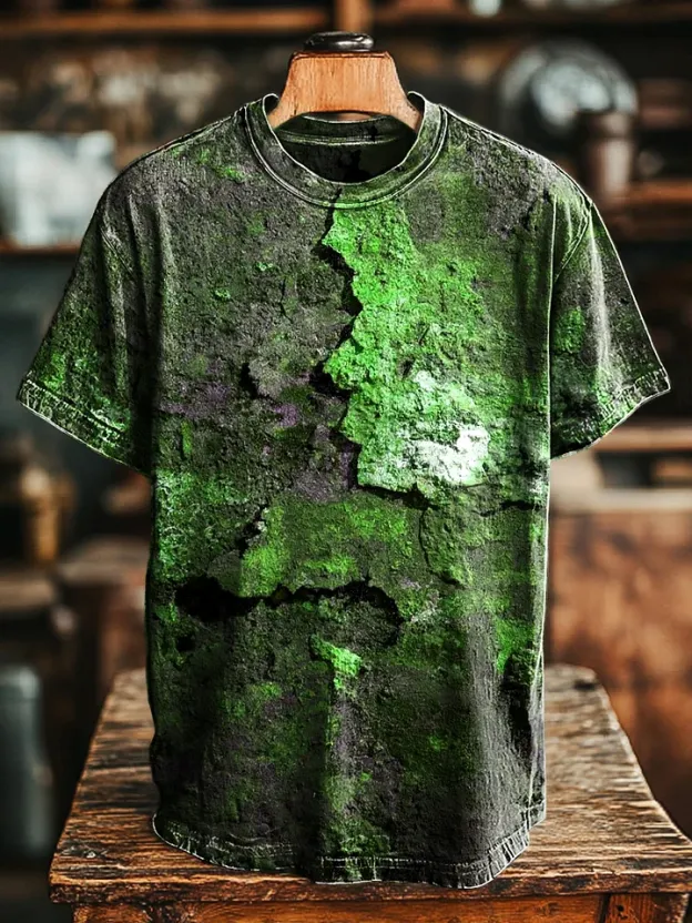 Unisex Retro Aged Rust Printed Casual Loose Short Sleeve T-Shirt