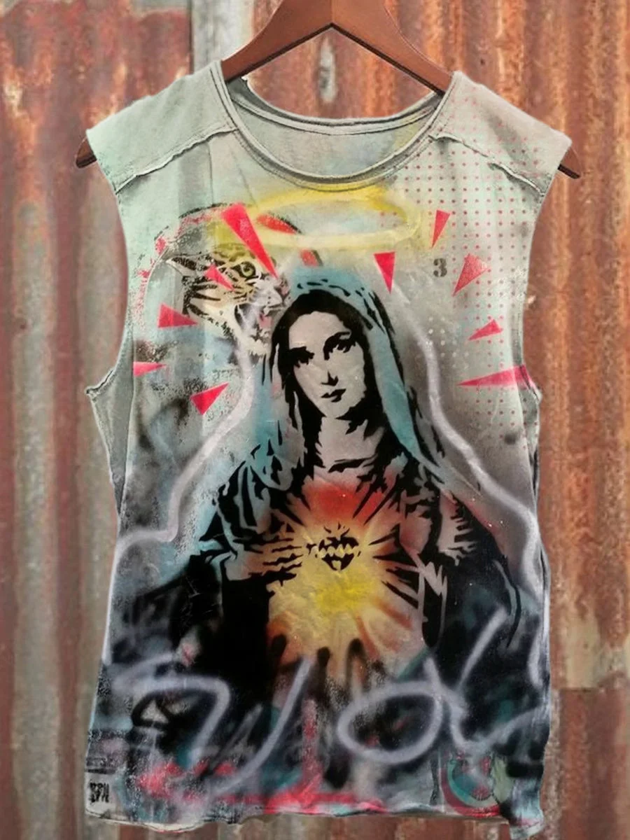 Unisex Christ Mary Graffiti Art Print Casual Tank Top