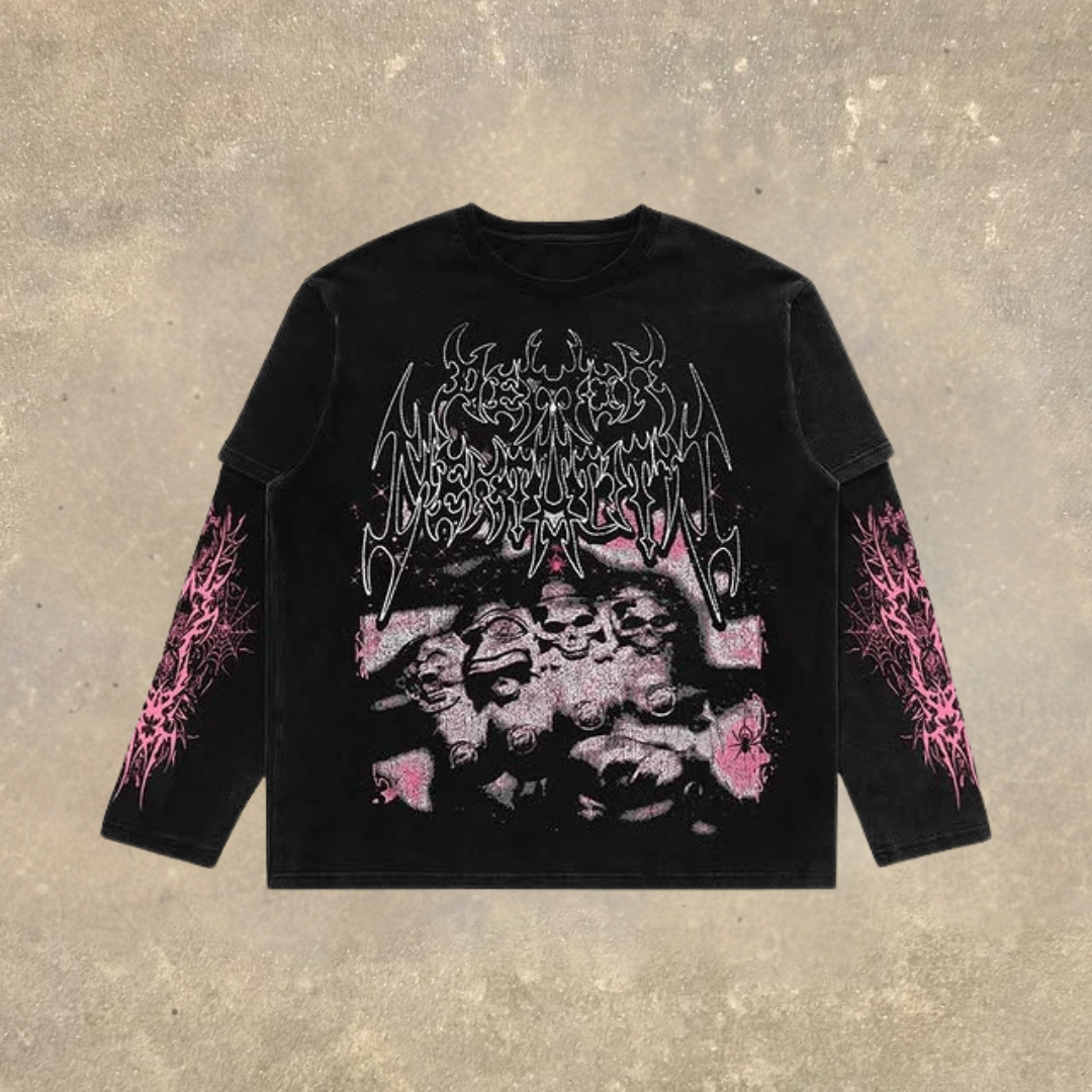 Men's Fake Two Dark Style Print Long Sleeve T-Shirt