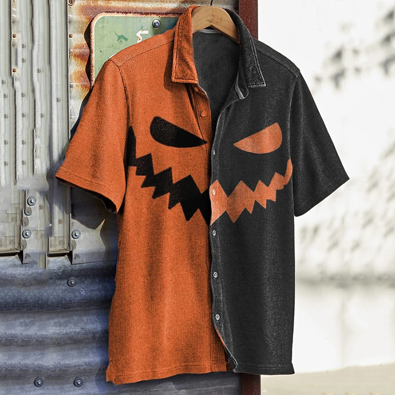 Men's Halloween Color Block Print Shirt
