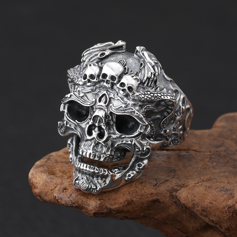 Motorcycle Rock Skull Ring Men's Trendy Personality Open Ring Index Finger Ring