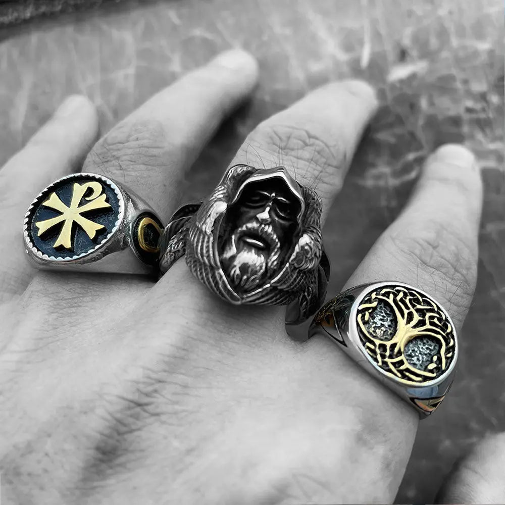 Mythology Odin Raven Wolf Stainless Steel Ring
