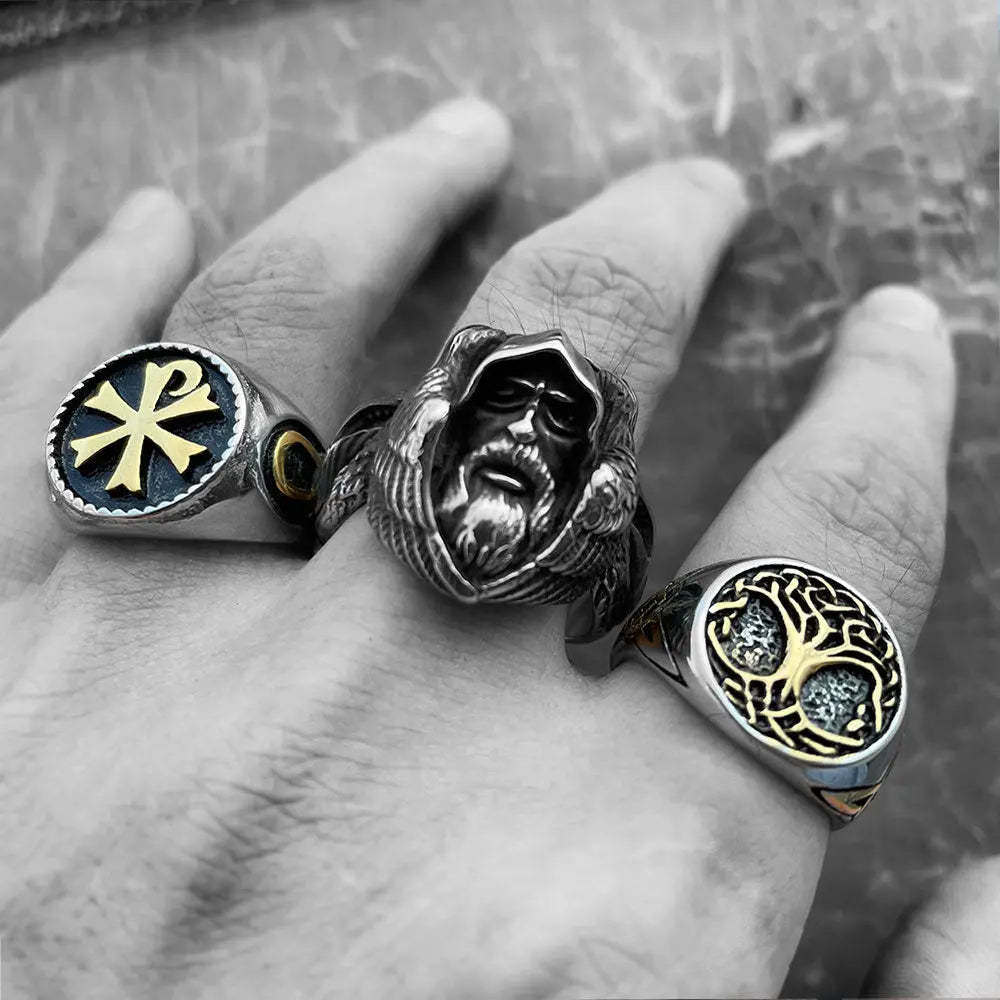 Mythology Odin Raven Wolf Stainless Steel Ring