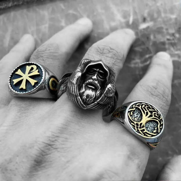 Mythology Odin Raven Wolf Stainless Steel Ring