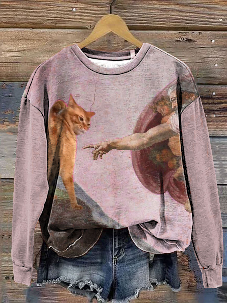 Vintage Funny Cat Art Print Casaul Short Sleeve T-shirt