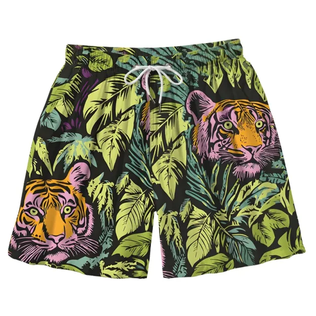  Tiger In The Jungle Aloha Mens Swim Trunks