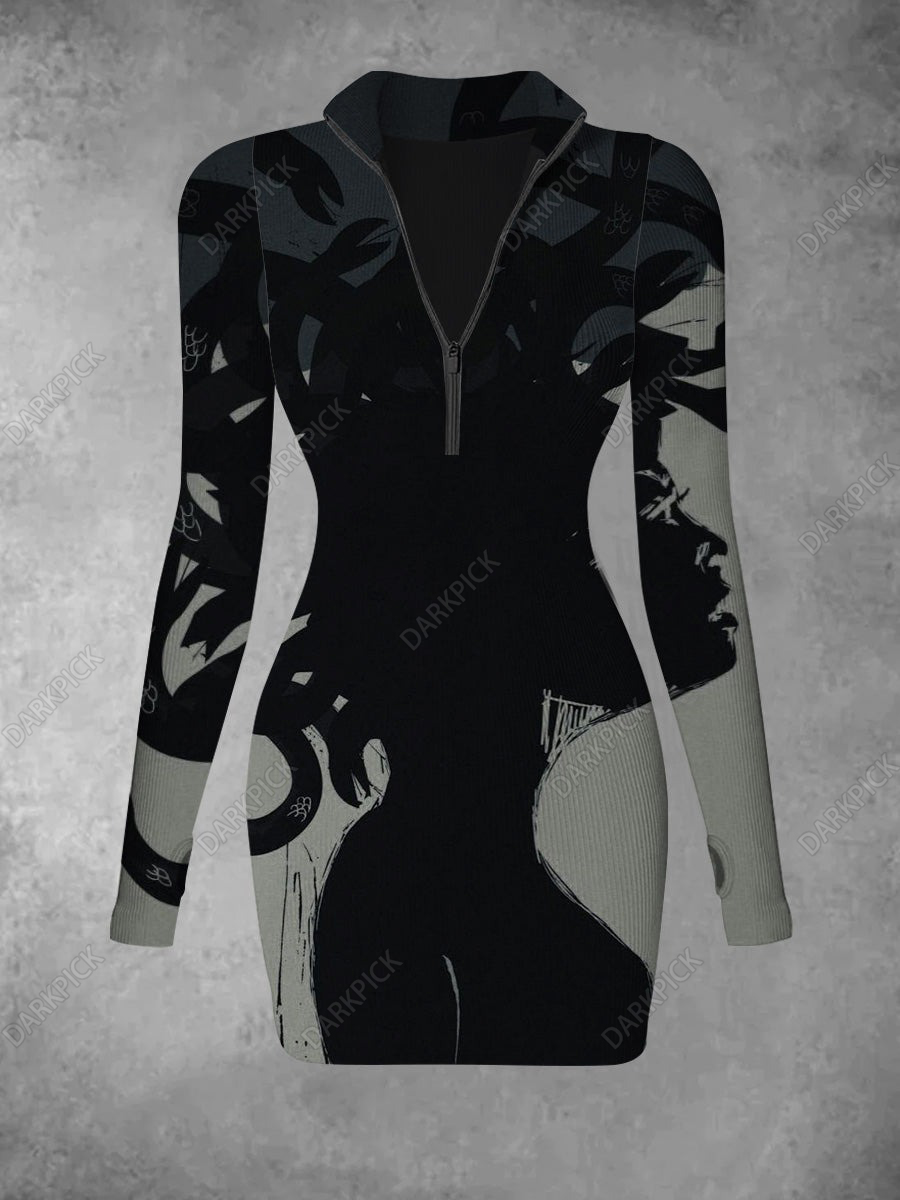 Women's Art Printed Casual Fashion Long Sleeve Knitted Dress