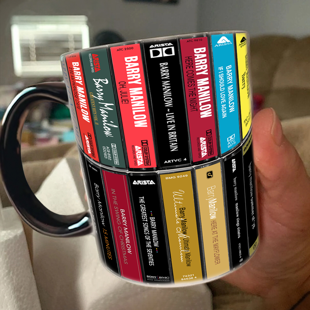 Barry Manilow Albums Cassette Collection Retro Accent Edge-to-Edge Printed Mug - Extended Version
