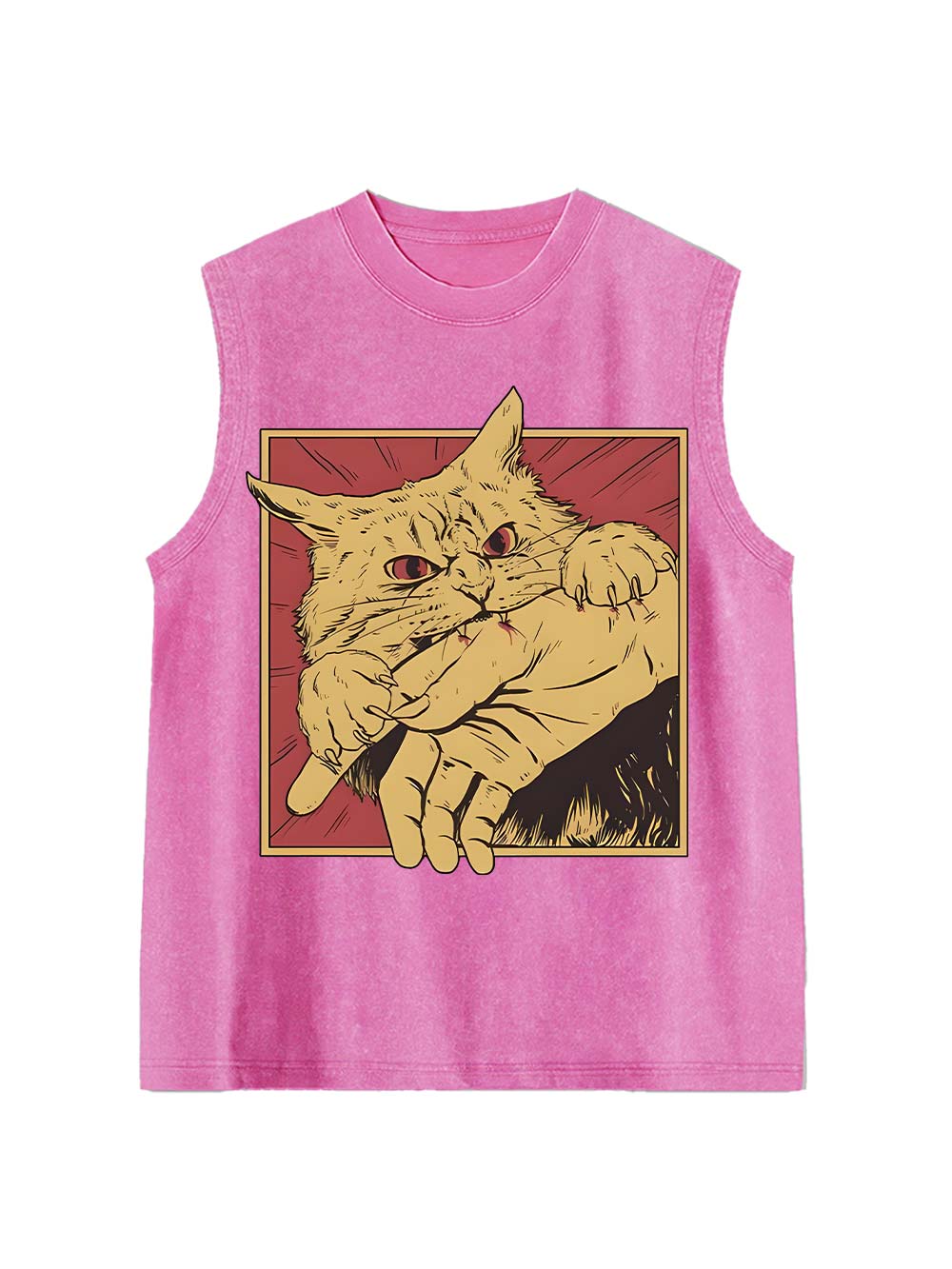 Defensive Cat with Stick Washed Tank Top