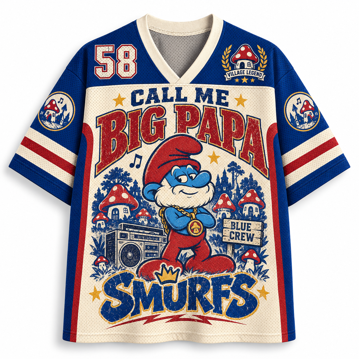 Papa Smurf Call Me Big Papa Blue Crew Retro Jersey Shirts