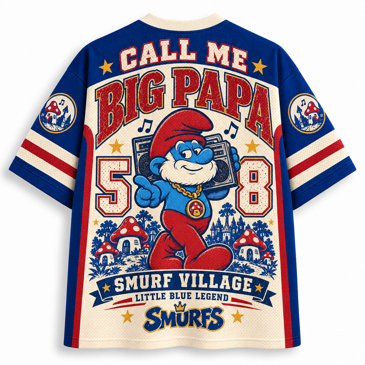 Papa Smurf Call Me Big Papa Blue Crew Retro Jersey Shirts