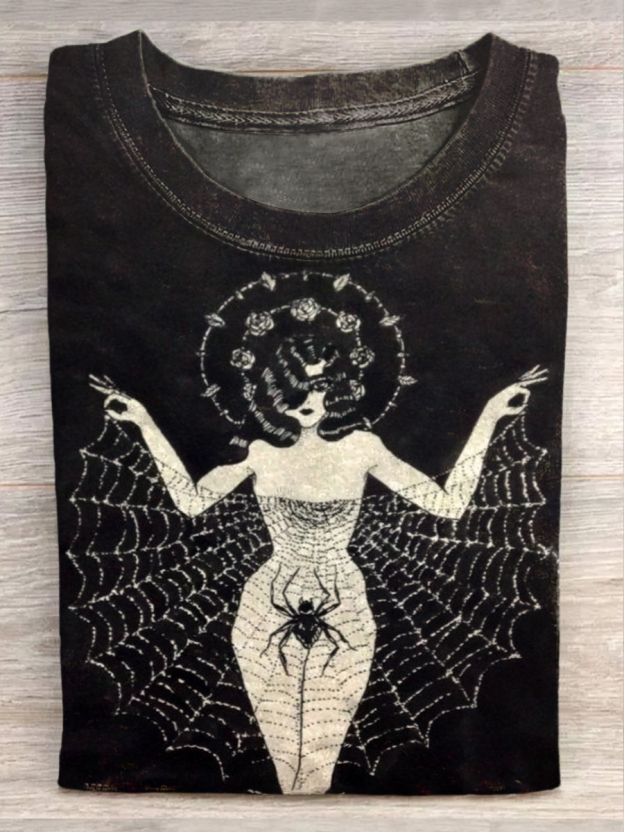 Unisex Vintage Dark Spider Sexy Printed Vintage Fashion Loose Short Sleeve T-Shirt