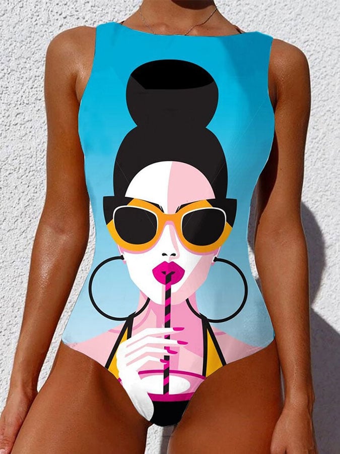 Pop Graffiti Print One Piece Swimsuit