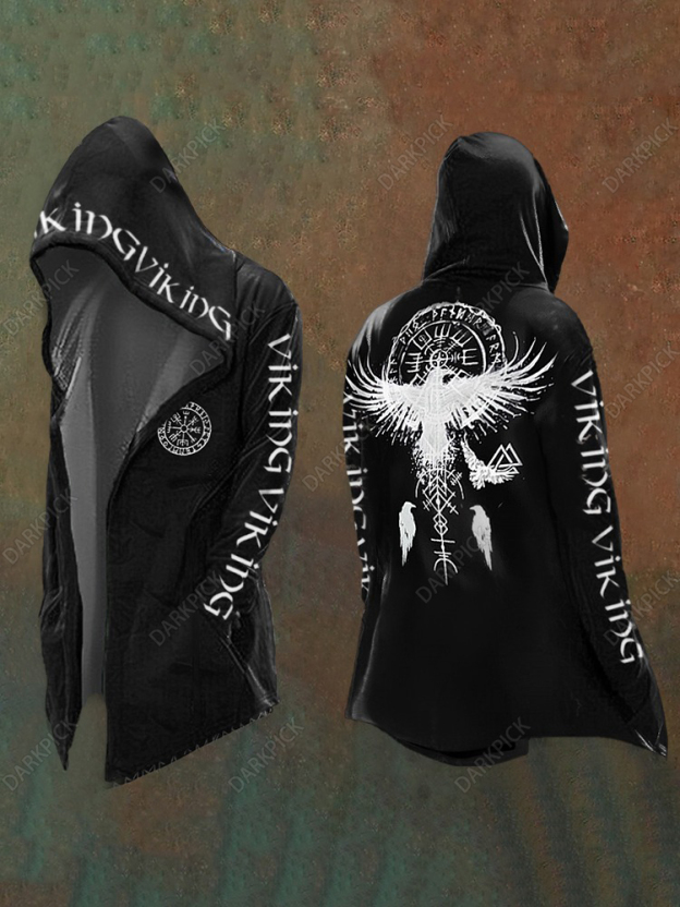 Men's Vikings Totem Artistic Print Vintage Hooded Jacket