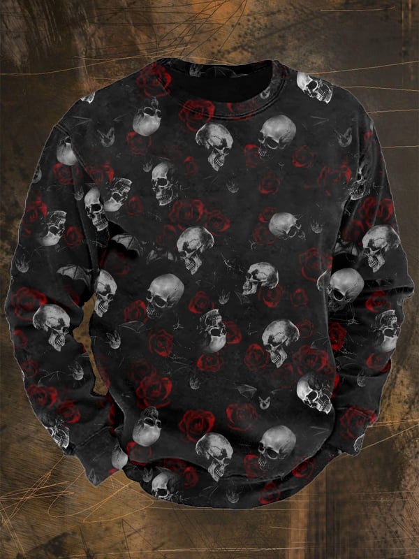 Men's Vintage Skull Print Long Sleeve Sweatshirt
