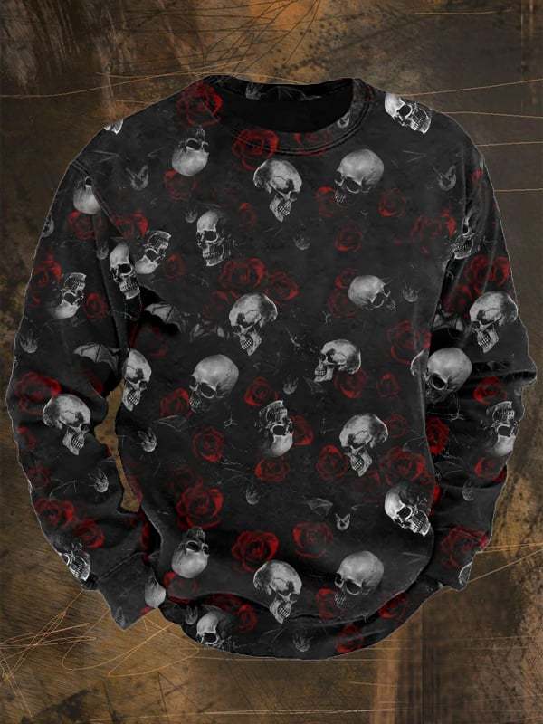Men's Vintage Skull Print Long Sleeve Sweatshirt