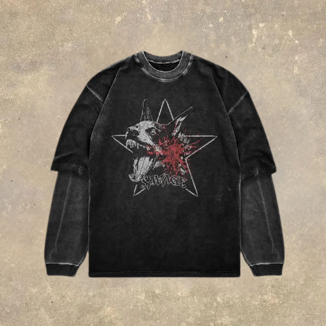 Men's Fake Two Dark Style Print Long Sleeve T-Shirt